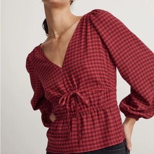 Madewell Crinkled V-Neck Peplum Top